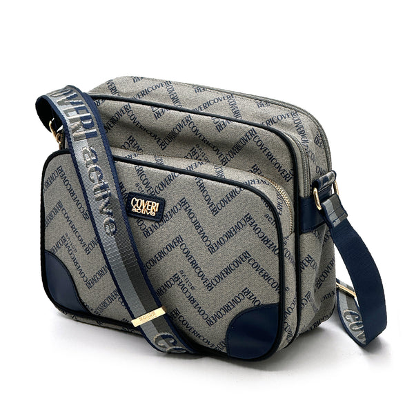 Borsa tracolla firmata COVERI ACTIVE in simil pelle pregiata tasche con cerniera fantasia logata originale toppe