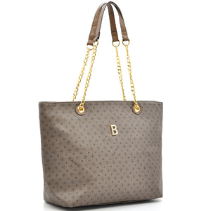 Borsa a spalla shopping manici a catena tasche Briciole Firenze grande donna fantasia beige