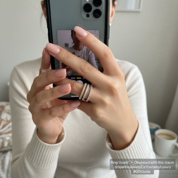 Tris Anello Minimalist Stackable con Zirconi Premium – Finitura Luxury  Oro, Argento e Oro Rosa