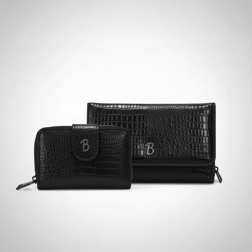 Set regalo Briciole - portafoglio + portamonete / porta carte donna novità simil pelle lucida pitonata squamata