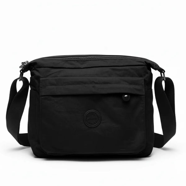 Borsa Tracolla Donna in Nylon Beige Multitasche. Impermeabile e Leggera con Cinghia Regolabile. Modello Postina Casual per Viaggio e Uso Quotidiano