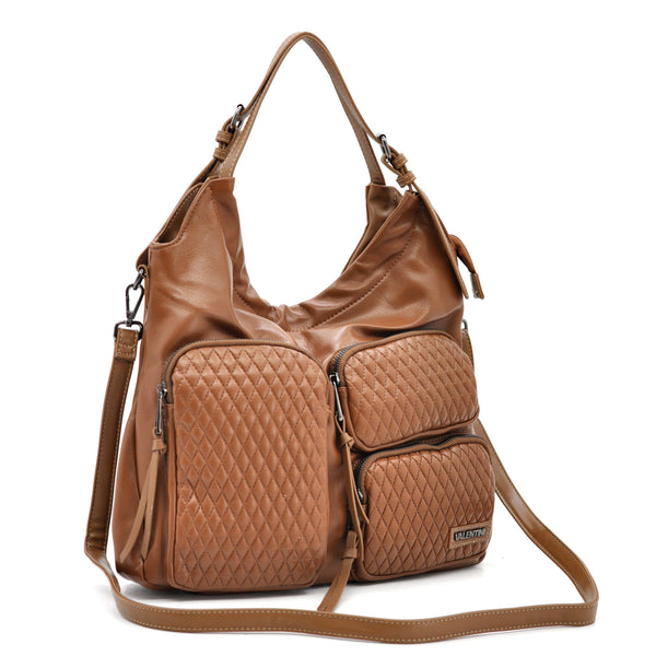 VALENTINI GINO - Borsa multitasche firmata giornaliera elegante 3 zip capiente sacco hobo spalla