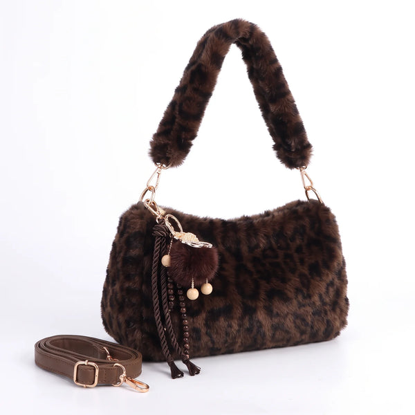Borsa leopardata in pelliccia sintetica 9178, colore nero, vista su sfondo bianco