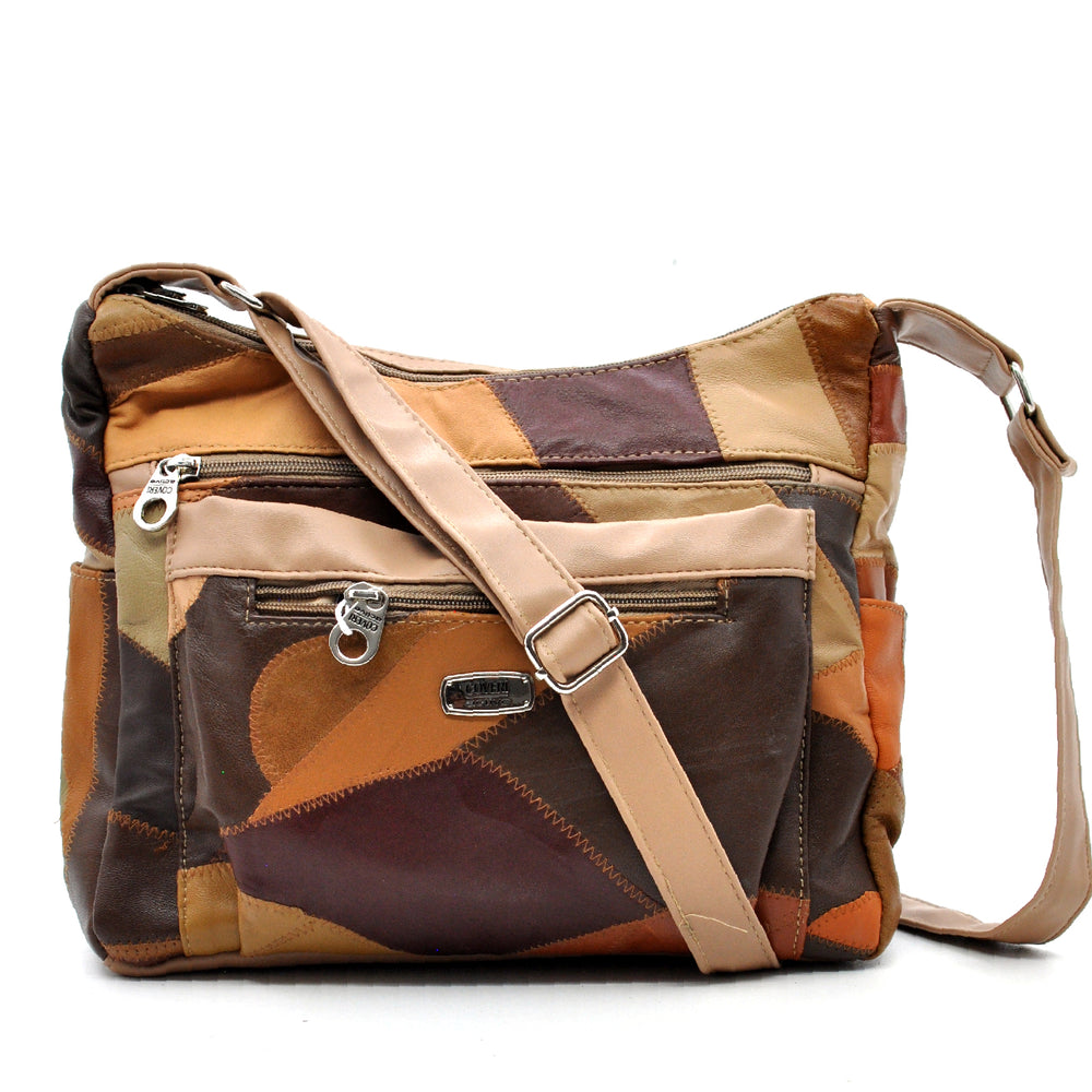 Borsa firmata COVERI ACTIVE in vera pelle a tracolla multitasche multicolore