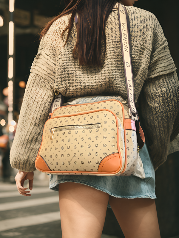 Borsa firmata VALENTINI multitasche capiente donna tracolla fantasia logo grande