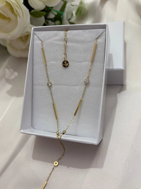 Girocollo a Cravattina Y Minimalist Oro - Collana Acciaio con Punti Luce