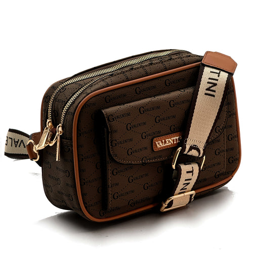 Borsa firmata G. Valentini donna tracolla fantasia scritte colorata tasche moda