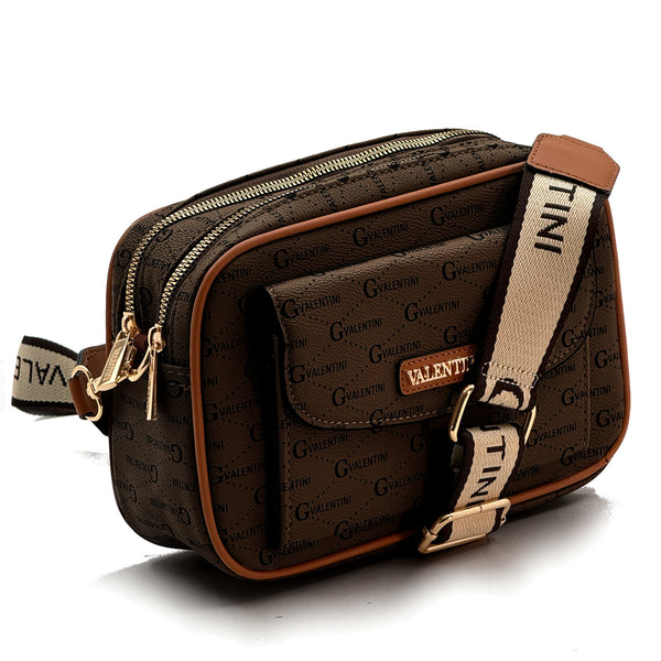Borsa firmata G. Valentini donna tracolla fantasia scritte colorata tasche moda