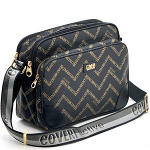 Borsa tracolla firmata COVERI ACTIVE in simil pelle pregiata tasche con cerniera fantasia logata originale toppe