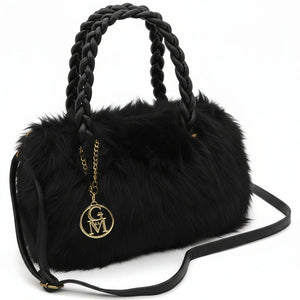 La Melinda- Borsa firmata Gyoiamea in eco pelliccia morbida teddy pelo manici intrecciati