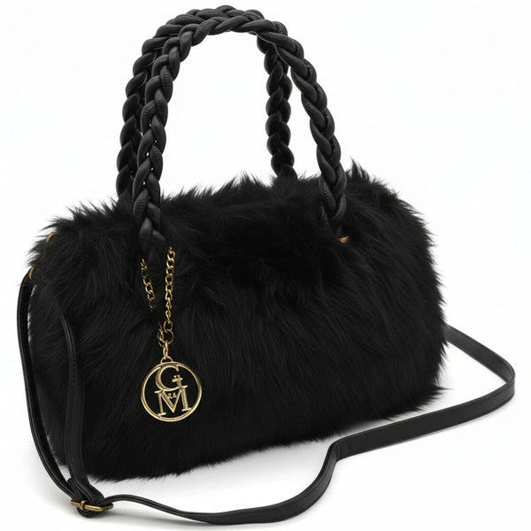 La Melinda- Borsa firmata Gyoiamea in eco pelliccia morbida teddy pelo manici intrecciati