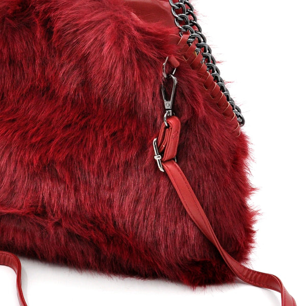 La Brava - Borsa firmata Gyoiamea in eco pelliccia morbida teddy pelo tracolla manici a catena