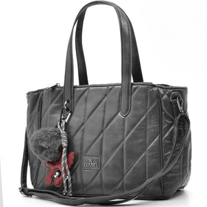 Borsa + OMAGGIO charms bauletto biker firmato YYCOVERI donna spalla a tracolla simil pelle trapuntata effetto lucido