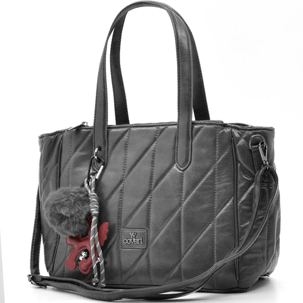 Borsa + OMAGGIO charms bauletto biker firmato YYCOVERI donna spalla a tracolla simil pelle trapuntata effetto lucido