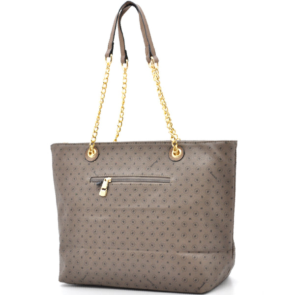 Borsa a spalla shopping manici a catena tasche Briciole Firenze grande donna fantasia beige