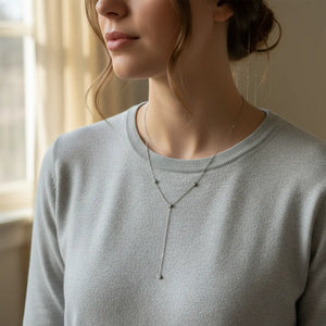 Collana a Y "Cravattino" con Punti Luce Zirconi  Argento Design Minimal Chic