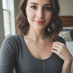 Collana a Y "Cravattino" con Punti Luce Zirconi  Argento Design Minimal Chic