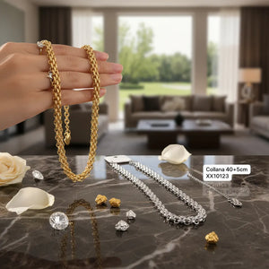 Collana Maya a Catena Intrecciata Finitura Oro Giallo - Design Spesso ed Elegante - placcatura in oro