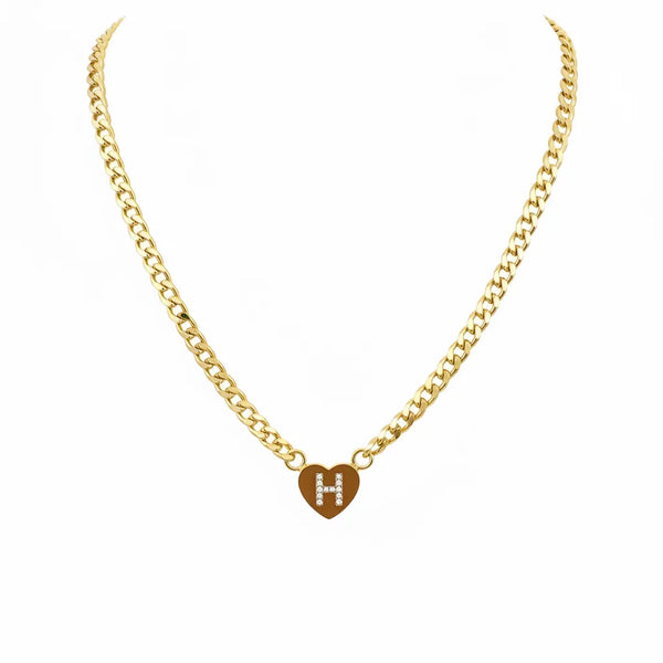 Collana Grumetta con Cuore e Iniziale Brillante Oro e Argento Regolabile (A-Z) acciaio inossidabile