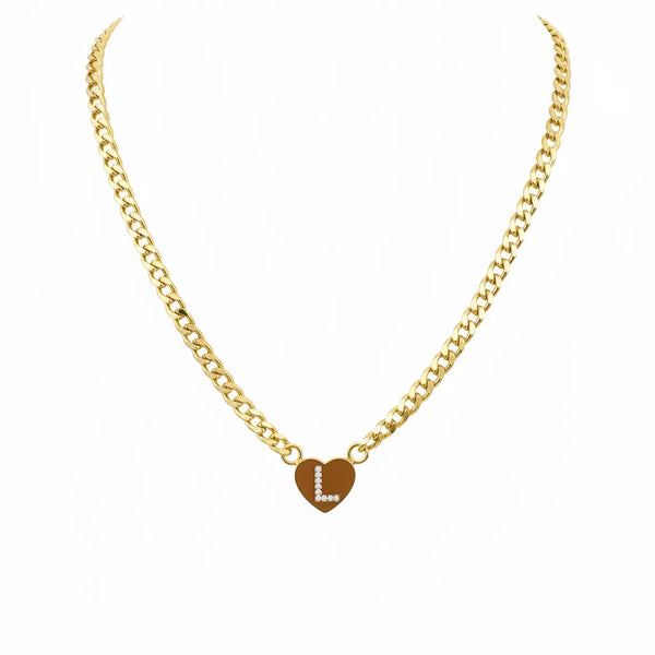 Collana Grumetta con Cuore e Iniziale Brillante Oro e Argento Regolabile (A-Z) acciaio inossidabile