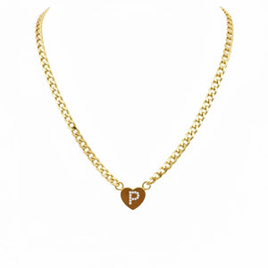 Collana Grumetta con Cuore e Iniziale Brillante Oro e Argento Regolabile (A-Z) acciaio inossidabile