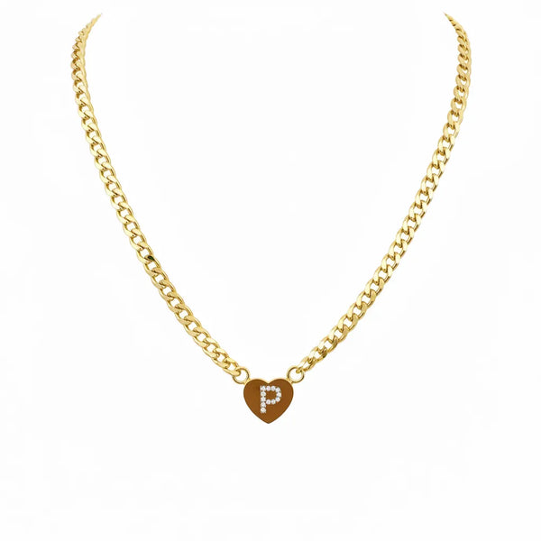 Collana Grumetta con Cuore e Iniziale Brillante Oro e Argento Regolabile (A-Z) acciaio inossidabile