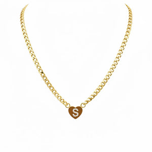 Collana Grumetta con Cuore e Iniziale Brillante Oro e Argento Regolabile (A-Z) acciaio inossidabile