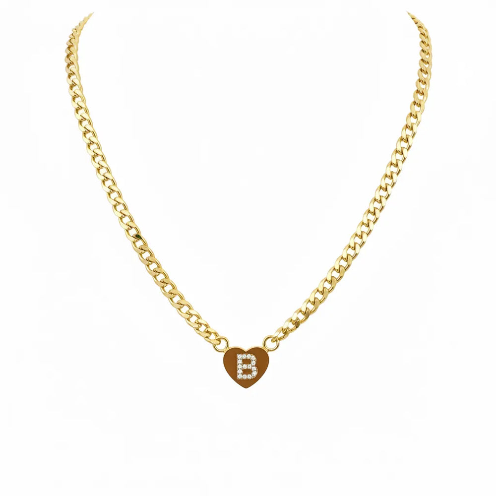 Collana Grumetta con Cuore e Iniziale Brillante Oro e Argento Regolabile (A-Z) acciaio inossidabile