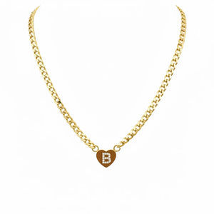 Collana Grumetta con Cuore e Iniziale Brillante Oro e Argento Regolabile (A-Z) acciaio inossidabile