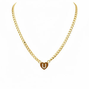 Collana Grumetta con Cuore e Iniziale Brillante Oro e Argento Regolabile (A-Z) acciaio inossidabile