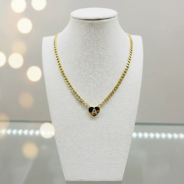 Collana Grumetta con Cuore e Iniziale Brillante Oro e Argento Regolabile (A-Z) acciaio inossidabile