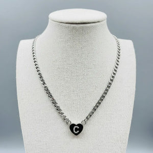 Collana Grumetta con Cuore e Iniziale Brillante Oro e Argento Regolabile (A-Z) acciaio inossidabile