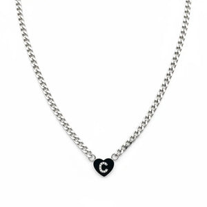 Collana Grumetta con Cuore e Iniziale Brillante Oro e Argento Regolabile (A-Z) acciaio inossidabile