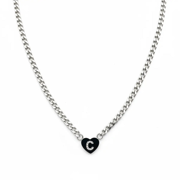 Collana Grumetta con Cuore e Iniziale Brillante Oro e Argento Regolabile (A-Z) acciaio inossidabile