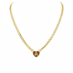 Collana Grumetta con Cuore e Iniziale Brillante Oro e Argento Regolabile (A-Z) acciaio inossidabile