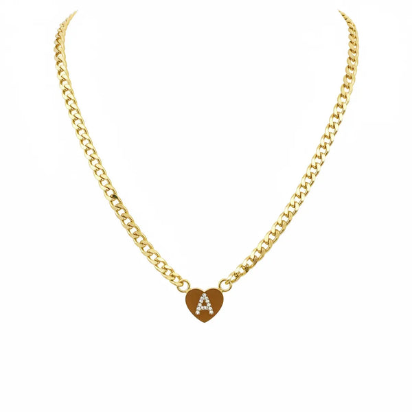 Collana Grumetta con Cuore e Iniziale Brillante Oro e Argento Regolabile (A-Z) acciaio inossidabile