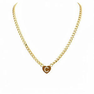 Collana Grumetta con Cuore e Iniziale Brillante Oro e Argento Regolabile (A-Z) acciaio inossidabile