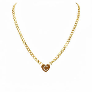 Collana Grumetta con Cuore e Iniziale Brillante Oro e Argento Regolabile (A-Z) acciaio inossidabile