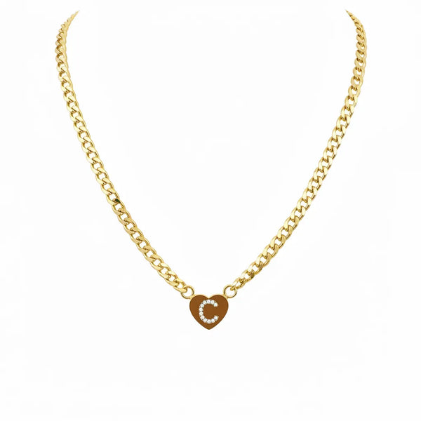 Collana Grumetta con Cuore e Iniziale Brillante Oro e Argento Regolabile (A-Z) acciaio inossidabile
