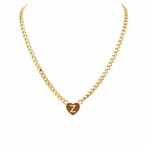 Collana Grumetta con Cuore e Iniziale Brillante Oro e Argento Regolabile (A-Z) acciaio inossidabile