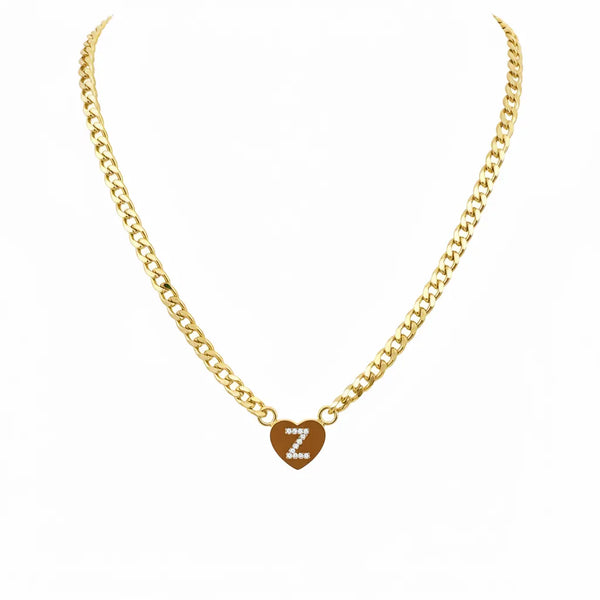 Collana Grumetta con Cuore e Iniziale Brillante Oro e Argento Regolabile (A-Z) acciaio inossidabile