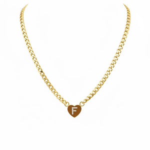 Collana Grumetta con Cuore e Iniziale Brillante Oro e Argento Regolabile (A-Z) acciaio inossidabile