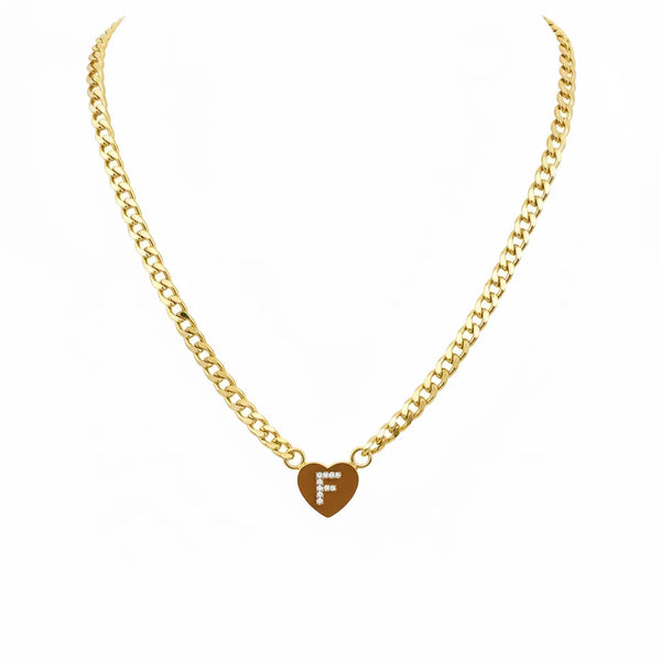 Collana Grumetta con Cuore e Iniziale Brillante Oro e Argento Regolabile (A-Z) acciaio inossidabile