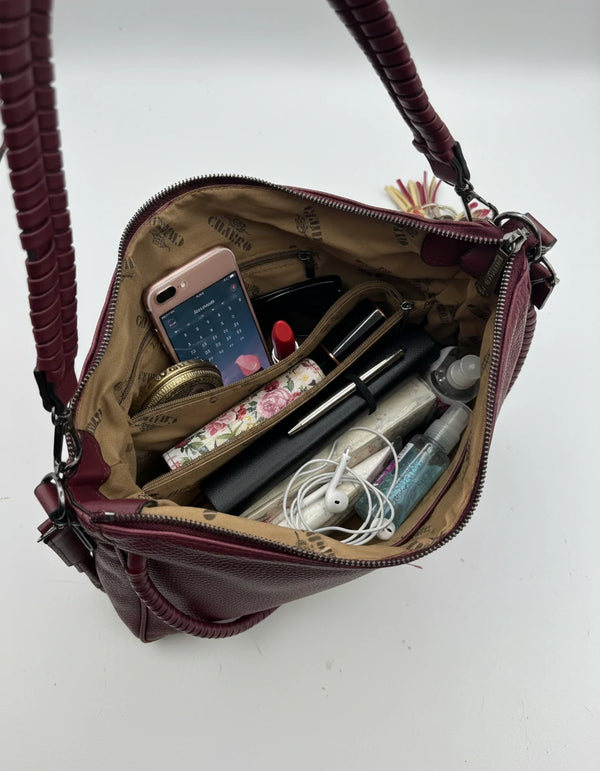 Borsa a sacco mezzaluna firmata CHARRO donna spalla a tracolla simil pelle grande monomanico intrecciato