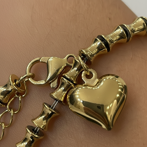 Collana Charm con Orsetto Brillante e Cuori acciaio inossidabile Finitura Oro Giallo - Regolabile