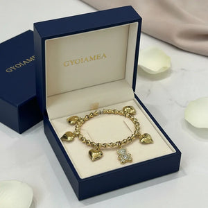 Bracciale Charm con Orsetto Brillante e Cuori acciaio inossidabile Finitura Oro Giallo - Regolabile