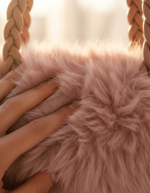 La Melinda- Borsa firmata Gyoiamea in eco pelliccia morbida teddy pelo manici intrecciati