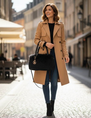 La Melinda- Borsa firmata Gyoiamea in eco pelliccia morbida teddy pelo manici intrecciati