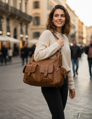 Borsa a sacco multi tasche firmato COCONUDA Colletion donna spalla a tracolla simil pelle