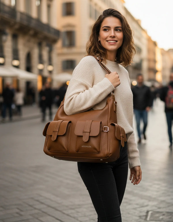 Borsa a sacco multi tasche firmato COCONUDA Colletion donna spalla a tracolla simil pelle